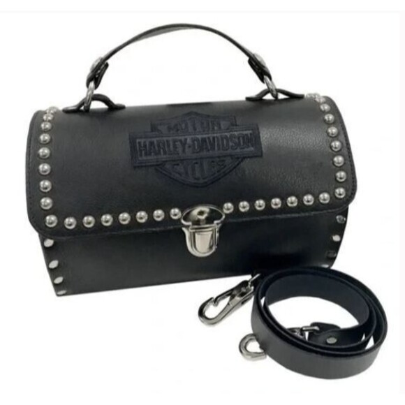 Harley-Davidson Handbags - Harley Davidson Saddlebag Crossbody Purse Black Leather Biker Barrell Bag